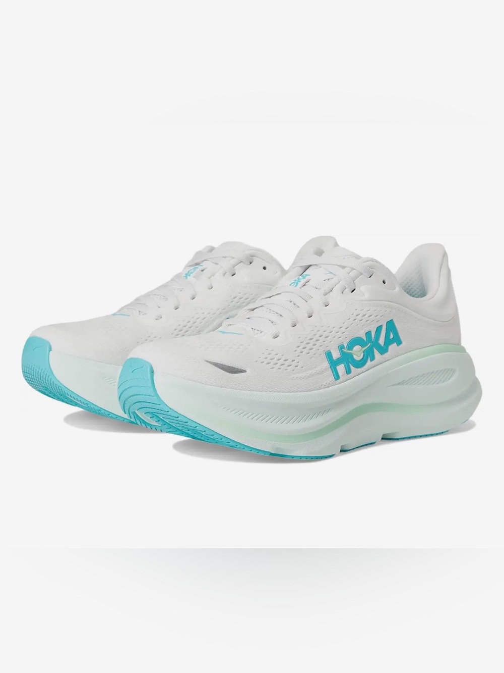 Hoka Women's Bondi 9 Frost White Cielo Blue Teal Running Shoes Sneakers 10.5